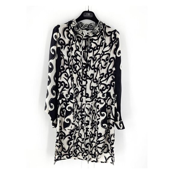 DIANE VON FURSTENBERG Diced Embellished Dress Silk Broken Waves Pockets - Picture 2 of 7
